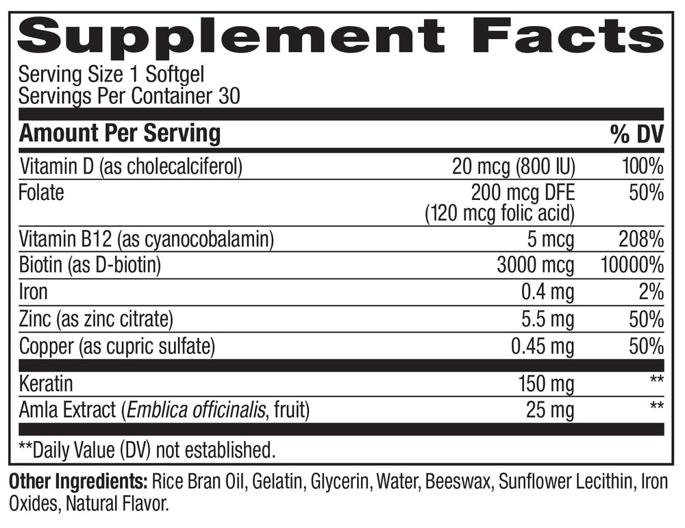 OLLY Ultra Strength Hair Softgels strawberry scent noted in packaging.