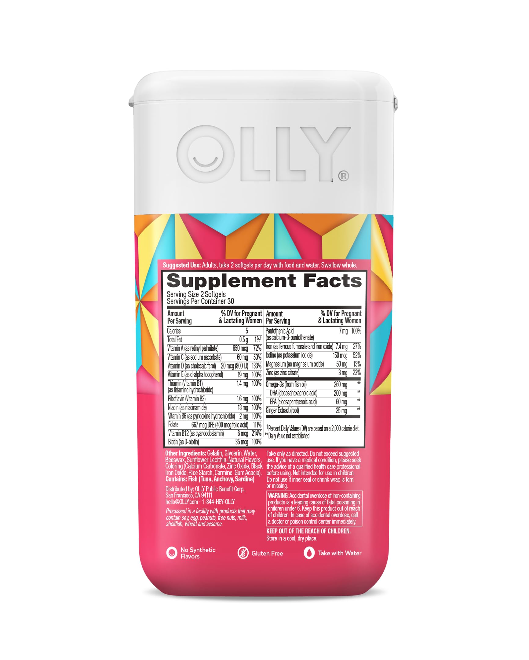 OLLY heat-exposure note icon on packaging image for delivery considerations.