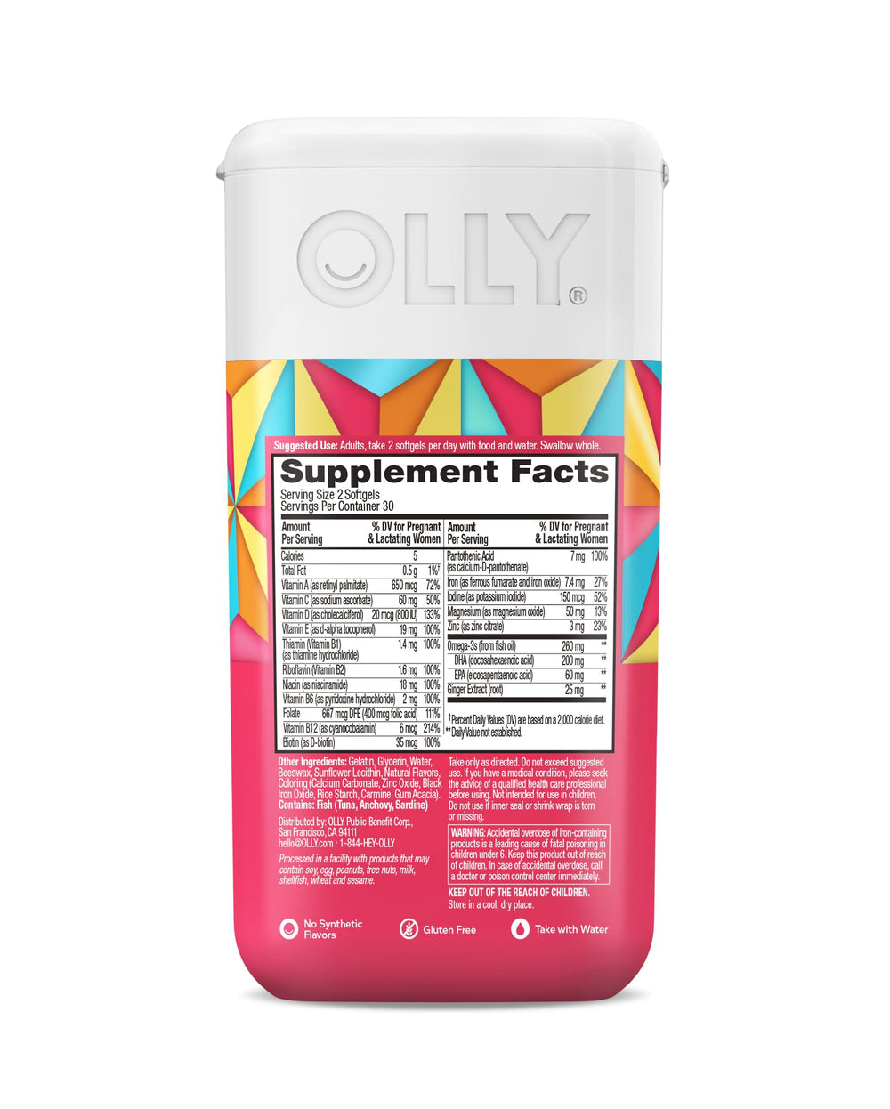 OLLY heat-exposure note icon on packaging image for delivery considerations.