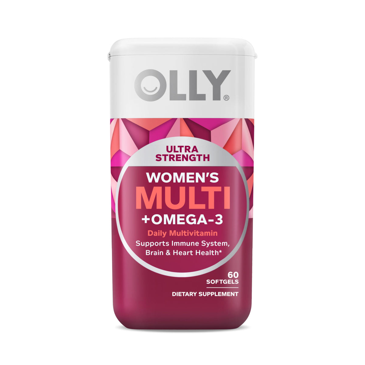 OLLY Ultra Women’s Multi Softgels bottle front view for daily wellness.