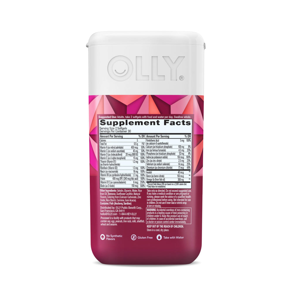 OLLY Ultra Women’s Multi Softgels on breakfast setting scene for daily nourishment.