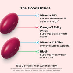 OLLY Ultra Women’s Multi Softgels label closeup with mint-lemon scent cues.