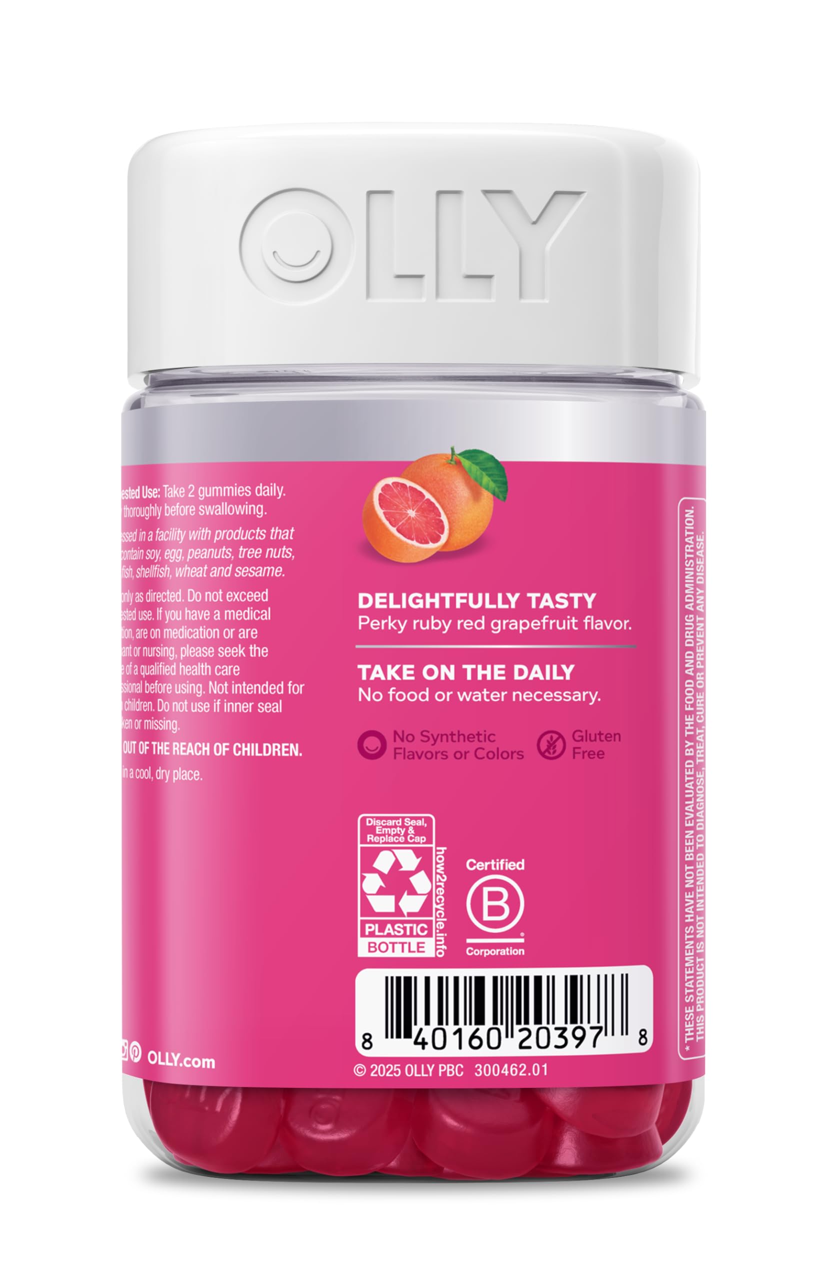 OLLY Undeniable Beauty grapefruit flavor gummies for easy daily supplementation.