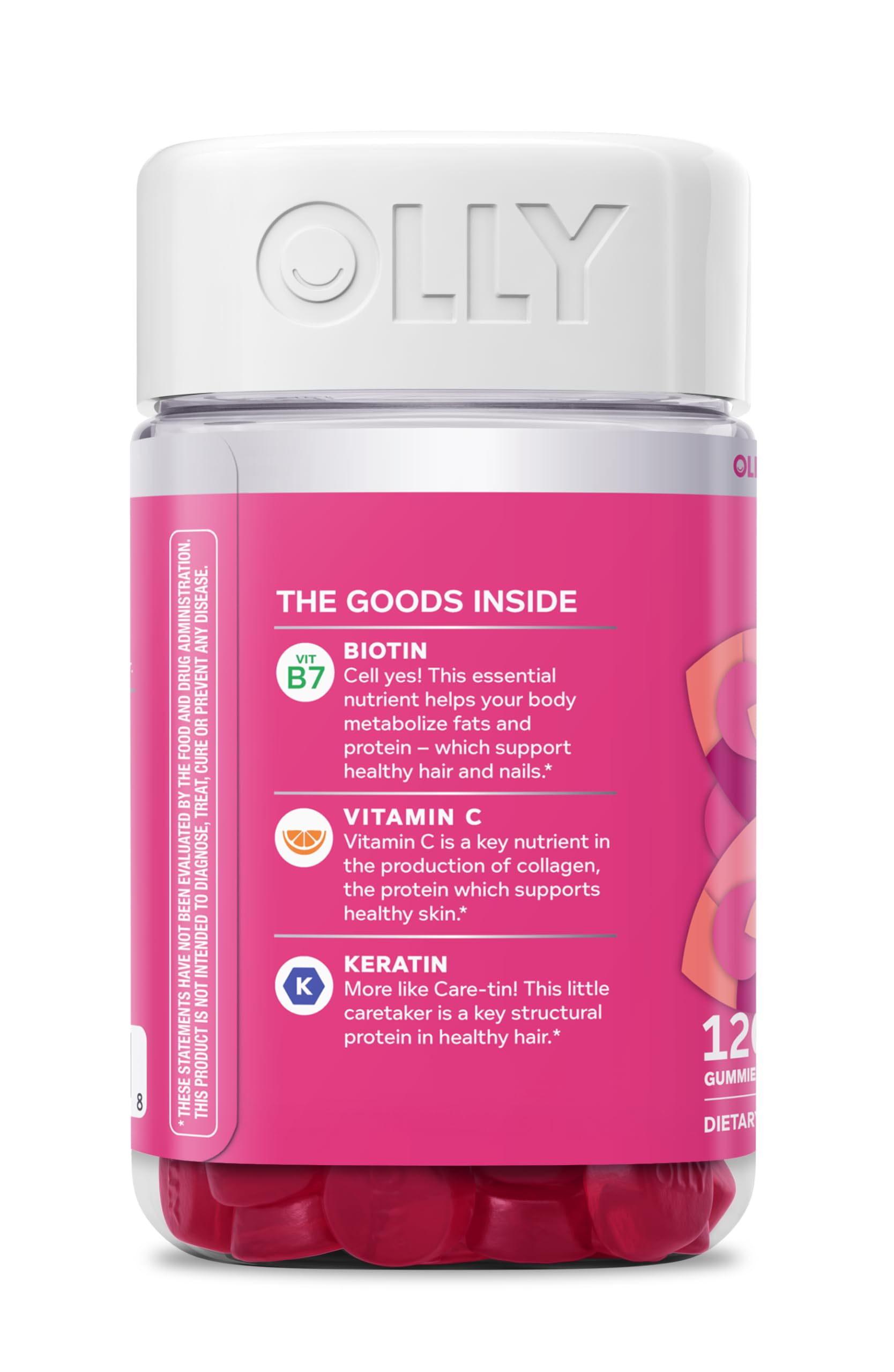 OLLY Undeniable Beauty ingredient panel highlights biotin and vitamins.