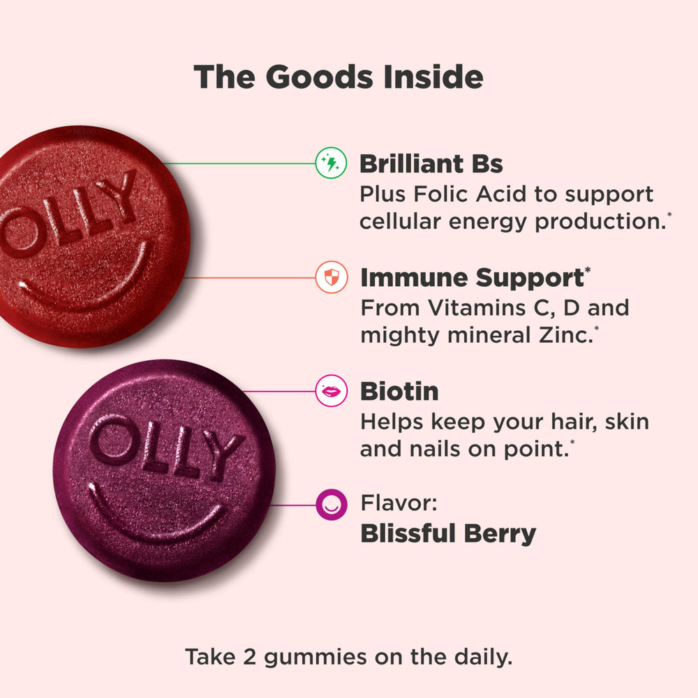 OLLY Women's Multi bottle open highlights easy chewable daily nourishment.