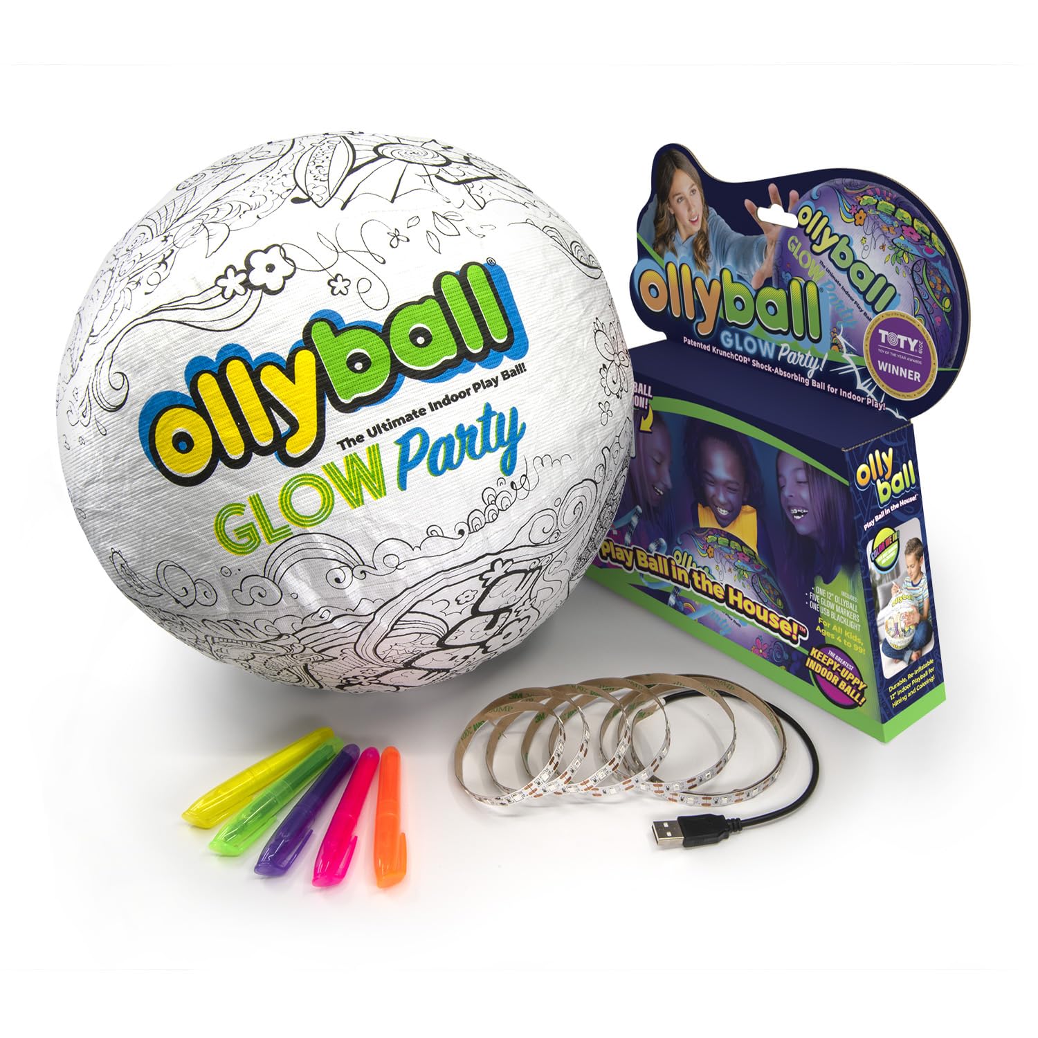Ollyball glow party ball glowing for safe indoor night games.