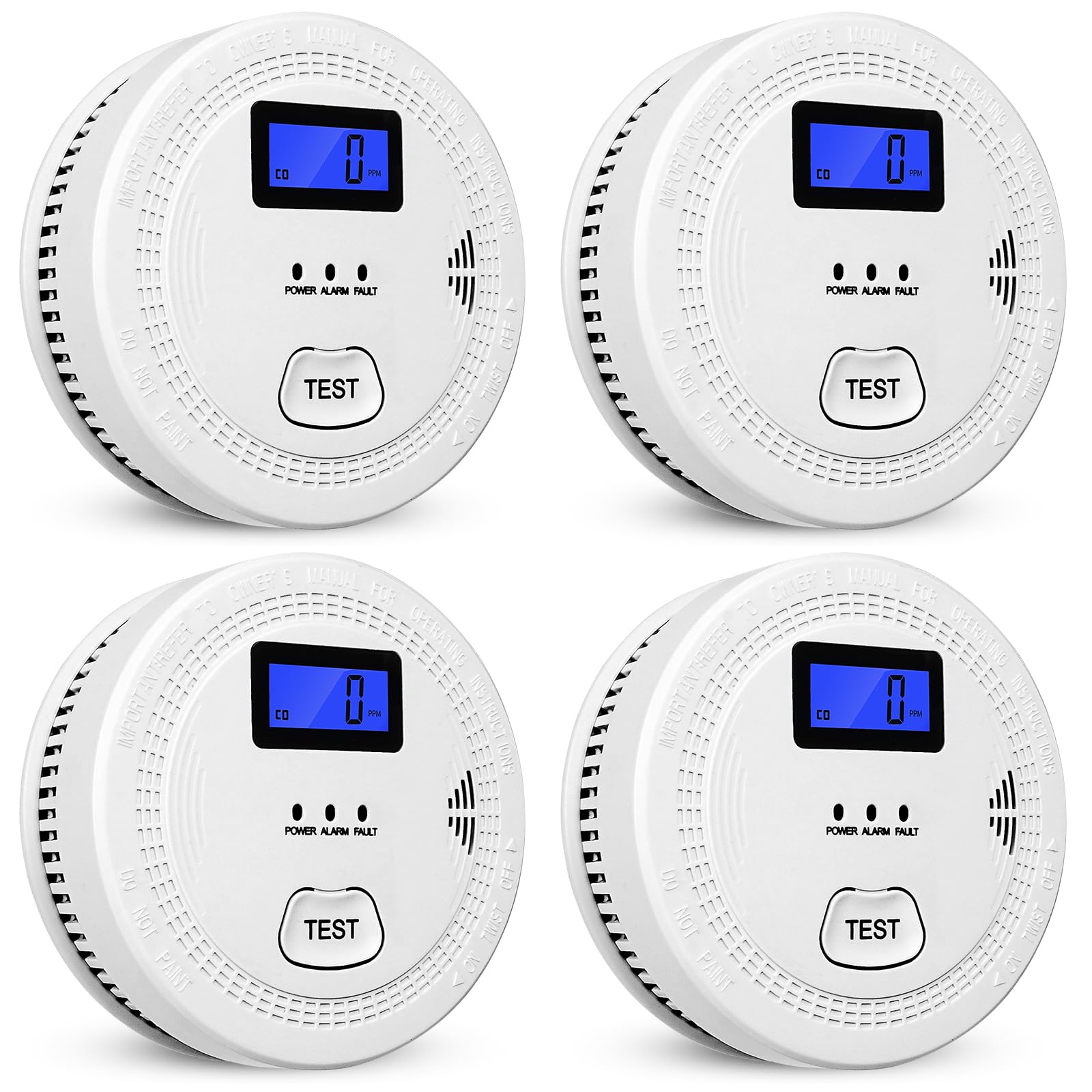 OLUNCLE 4-pack 2-in-1 CO and smoke detector provides ready protection for homes.