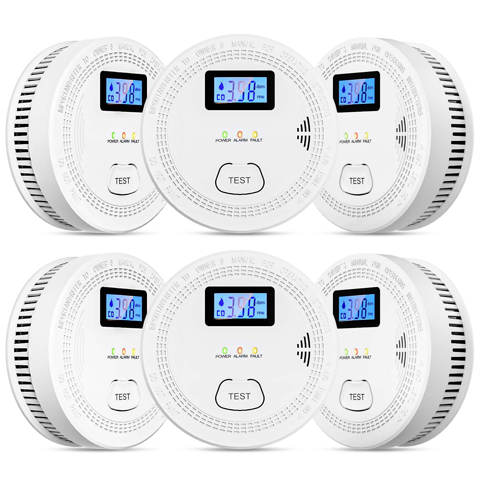 OLUNCLE smoke CO detector front panel with clear status indicators.