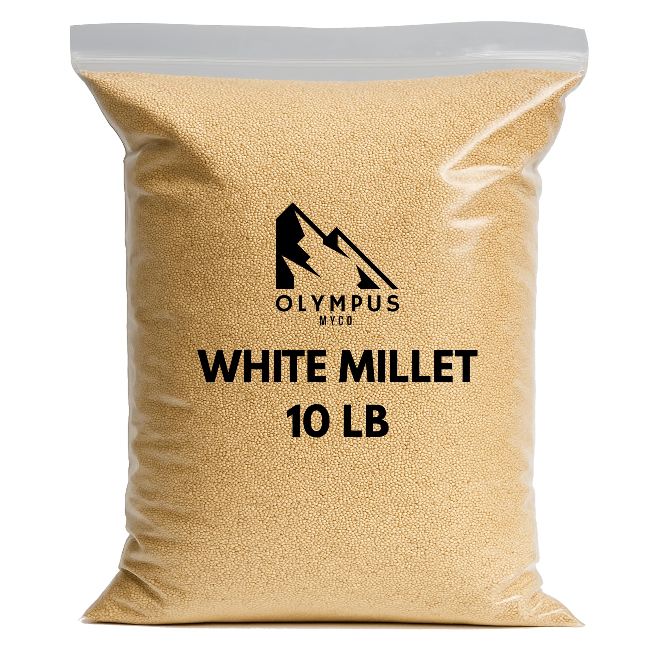 Olympus Myco White Proso Millet Seed bag front shows USA-sourced, additive-free bird nutrition.