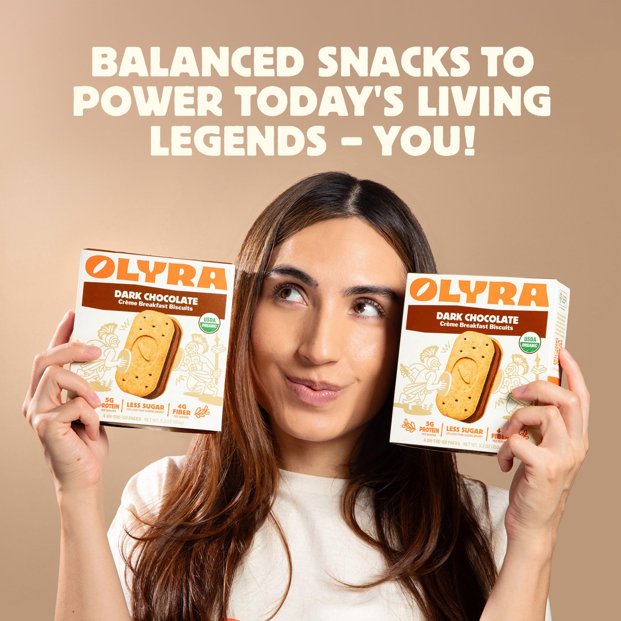 Olyra ancient grains graphic illustrates fiber-rich ingredients like barley and spelt.