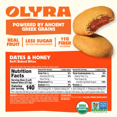 Olyra biscuits close-up honey filled center and dates visible.