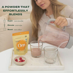 Powder dissolving in water in a glass for quick daily use.