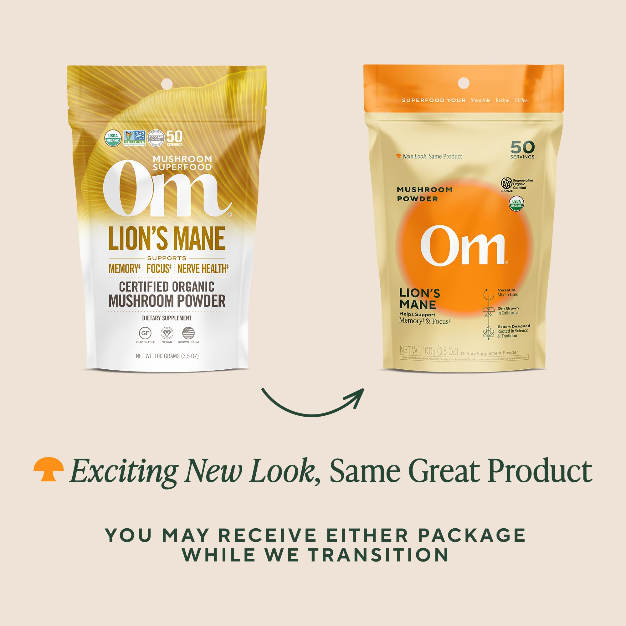 OM MUSHROOM SUPERFOOD Lion's Mane serving ready to support focus during tasks.