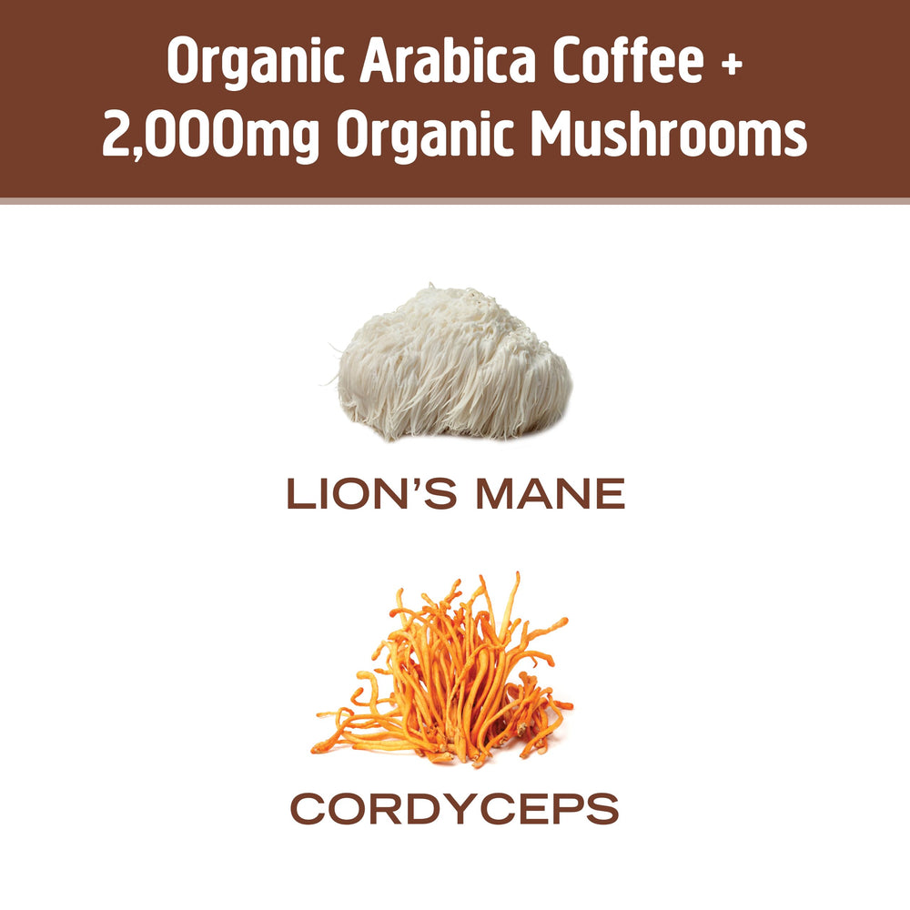 OM Mushroom Superfood brew being poured hints convenient preparation and flavor