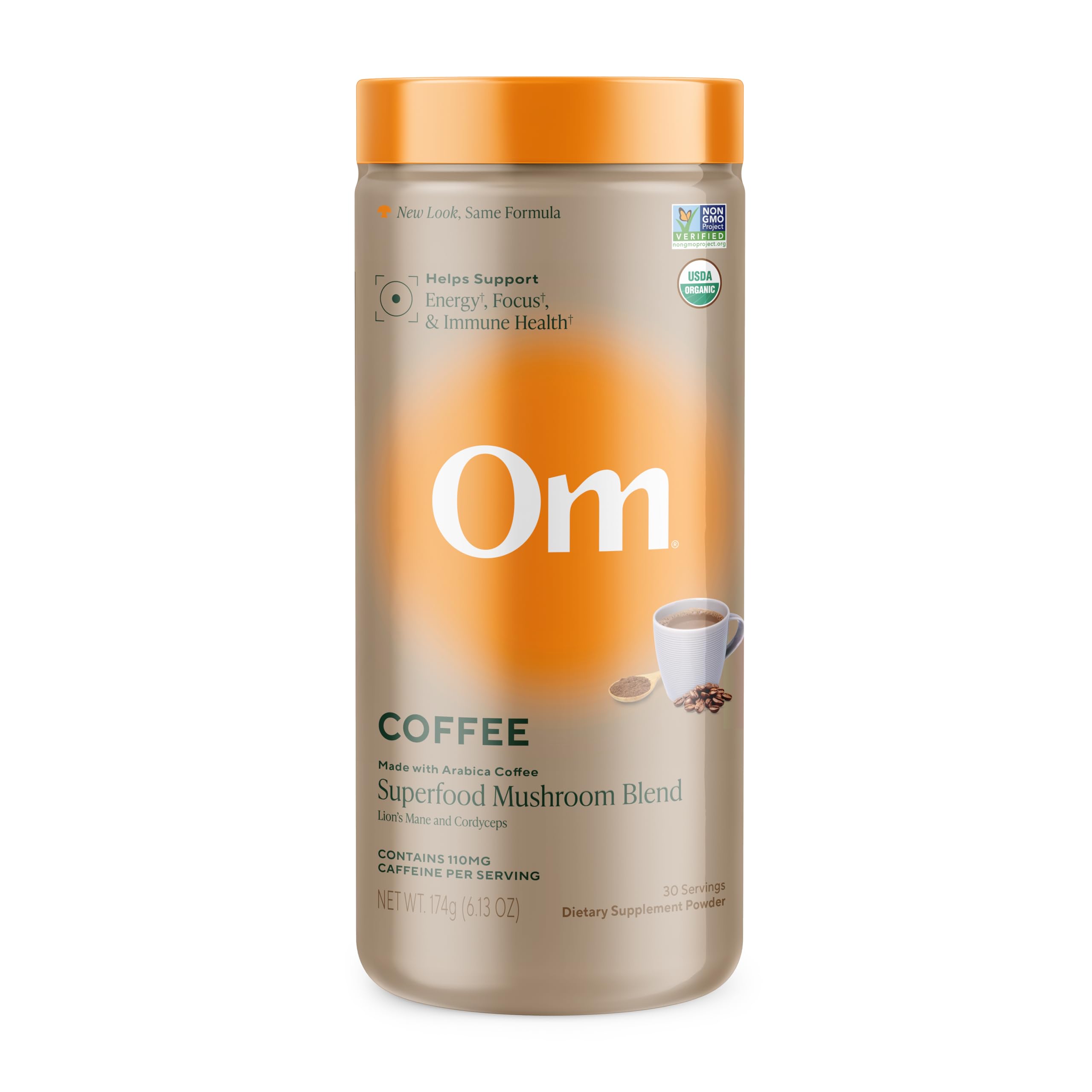 OM Mushroom Superfood Instant Coffee bag displays organic blend for clean energy