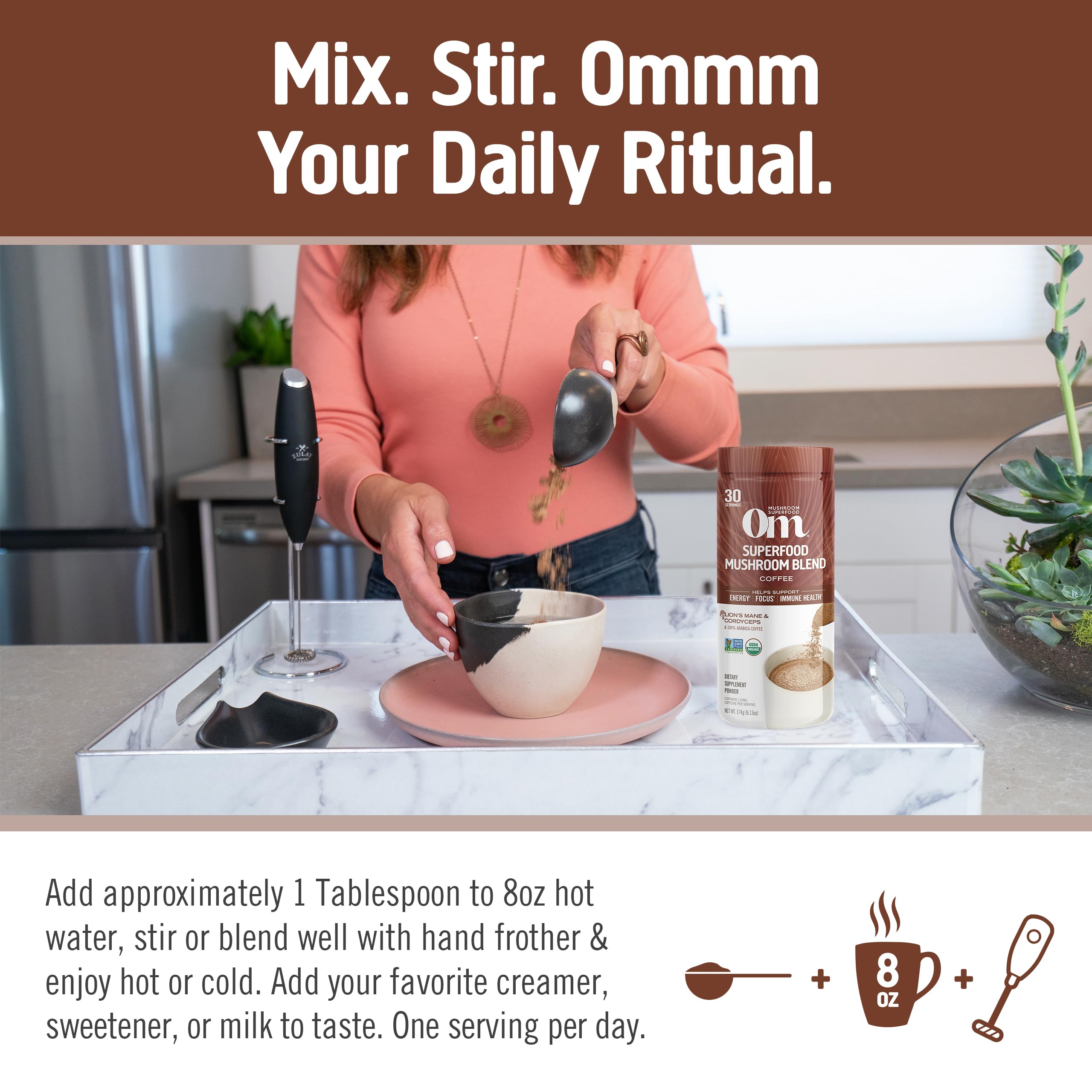 OM Mushroom Superfood organic label confirms quality and vegan, gluten-free credentials