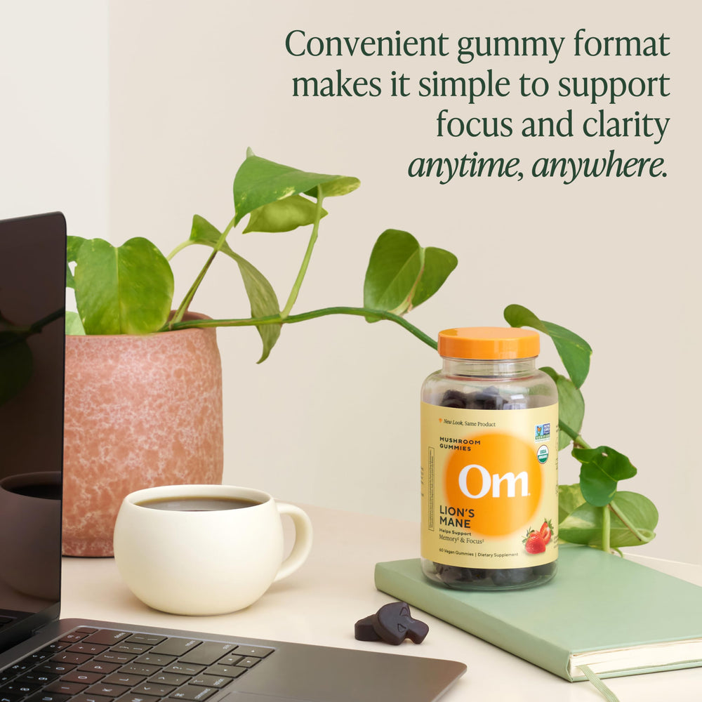 Packaging box of OM Mushroom Superfood Lions Mane Gummies