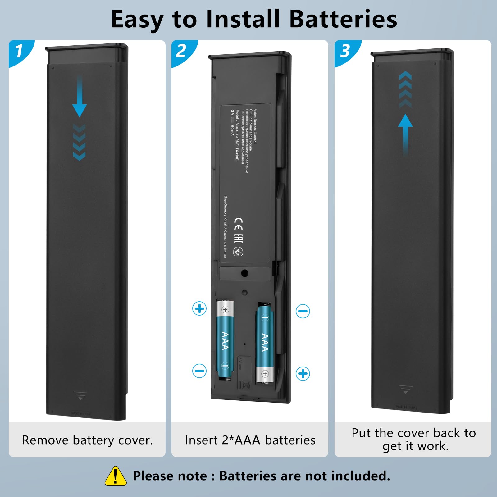 OMAIC remote battery compartment shows required AAA batteries for operation.
