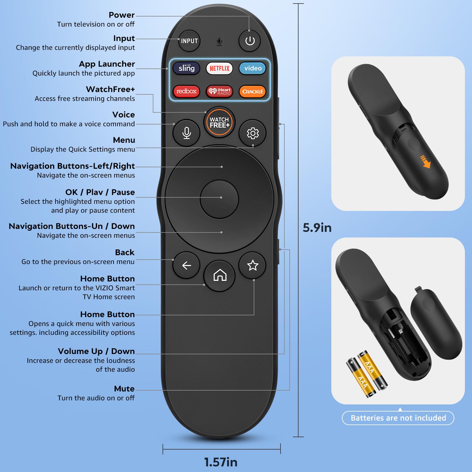 OMAIC XRT270 battery compartment reminder to insert two AAA batteries
