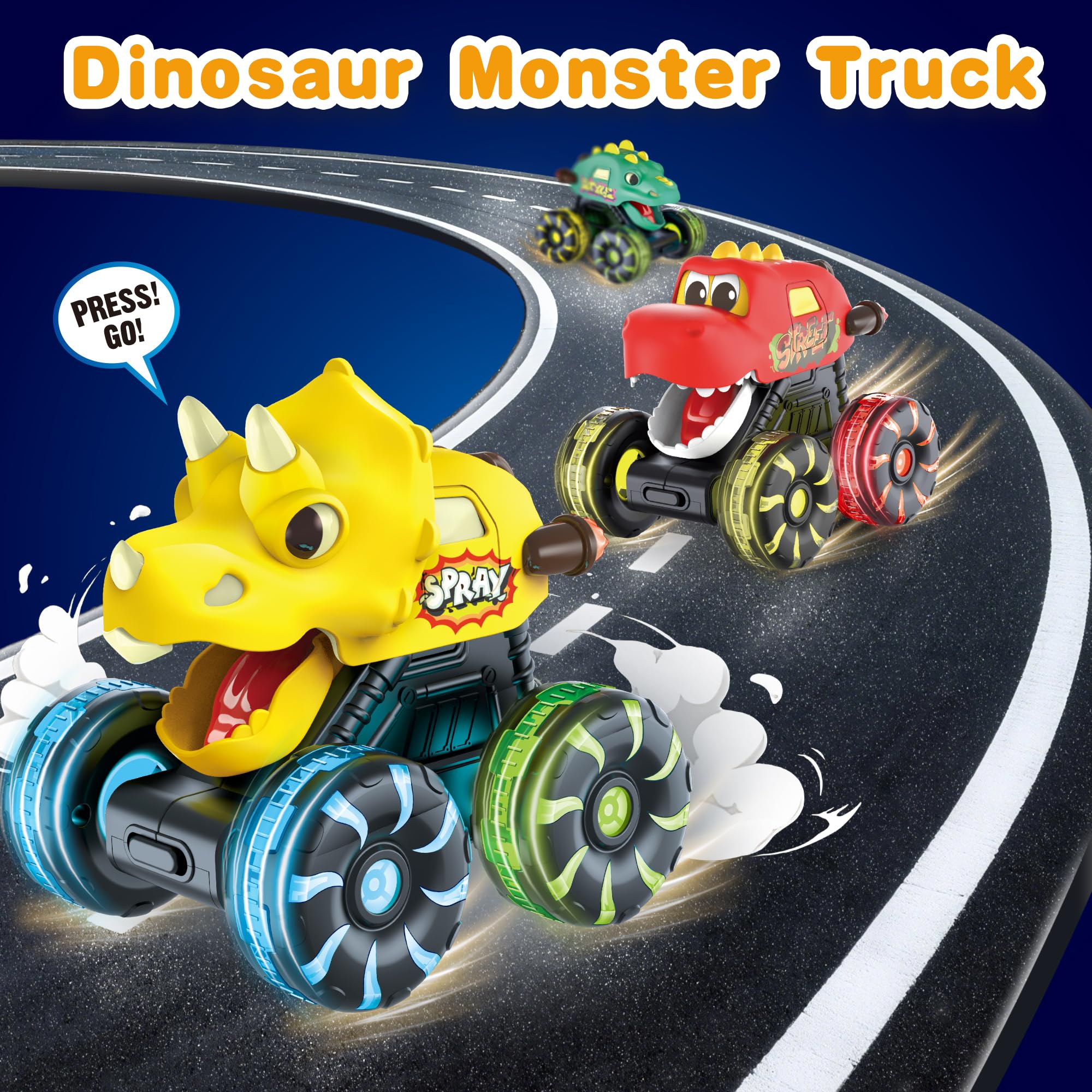OMAKCOO dino truck front switch activates LED wheels for easy control.