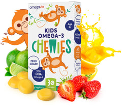 OmegaVia Kids Omega 3 Chewies pack, kid-friendly omega-3 supplement for daily use