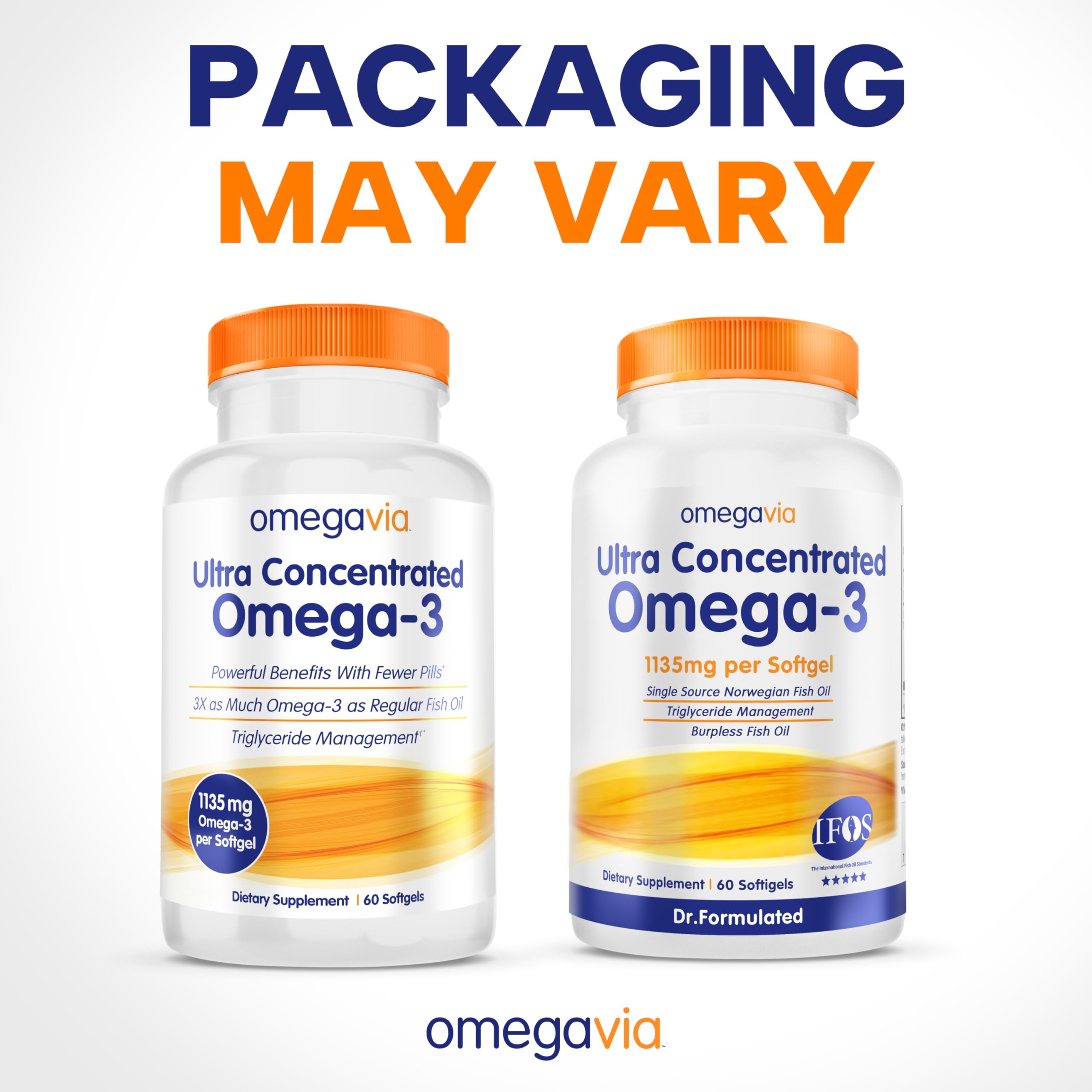 OmegaVia bottle label shows omega-3 content and usage guidance