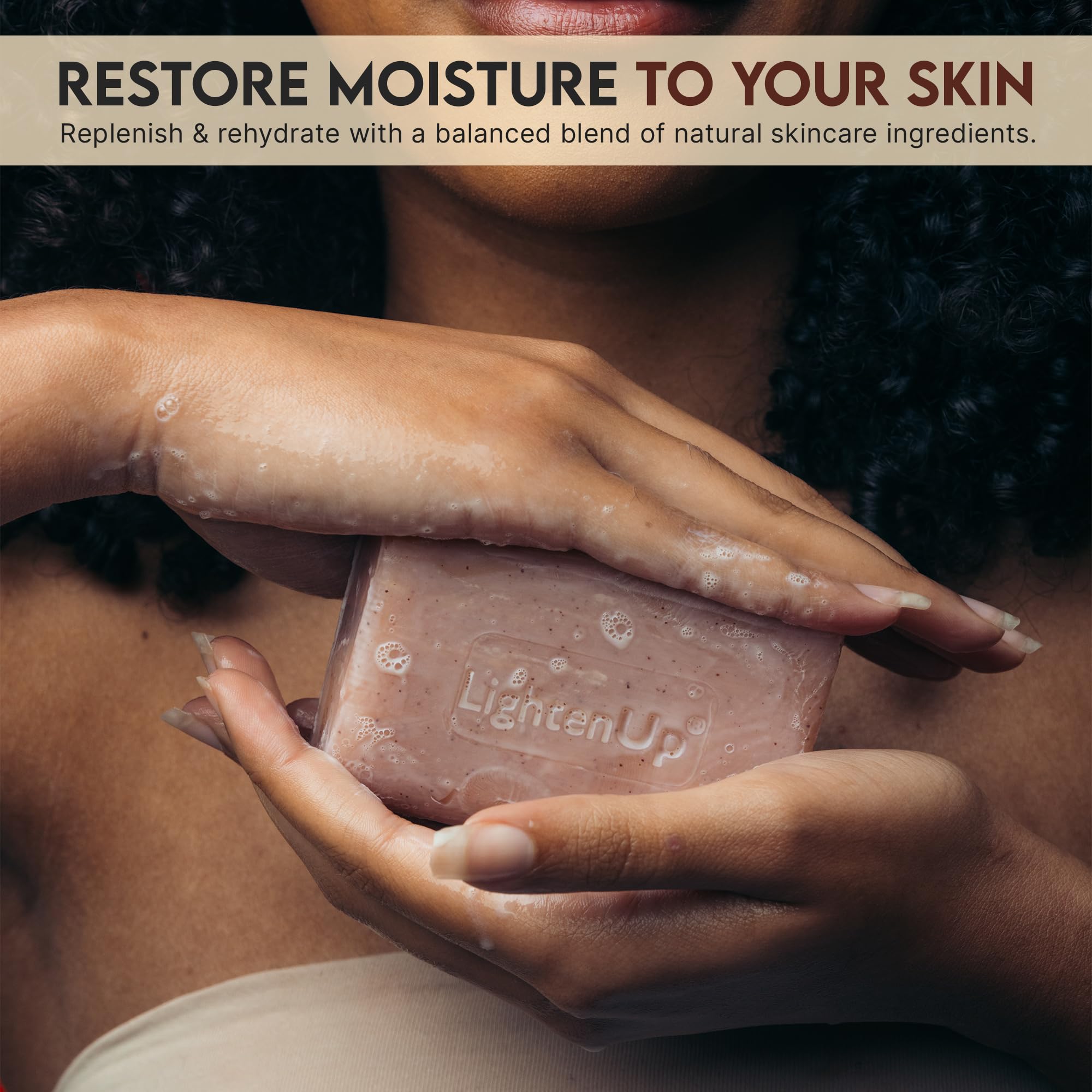 OMIC Lighten-Up exfoliating soap lathering on skin for smooth cleansing