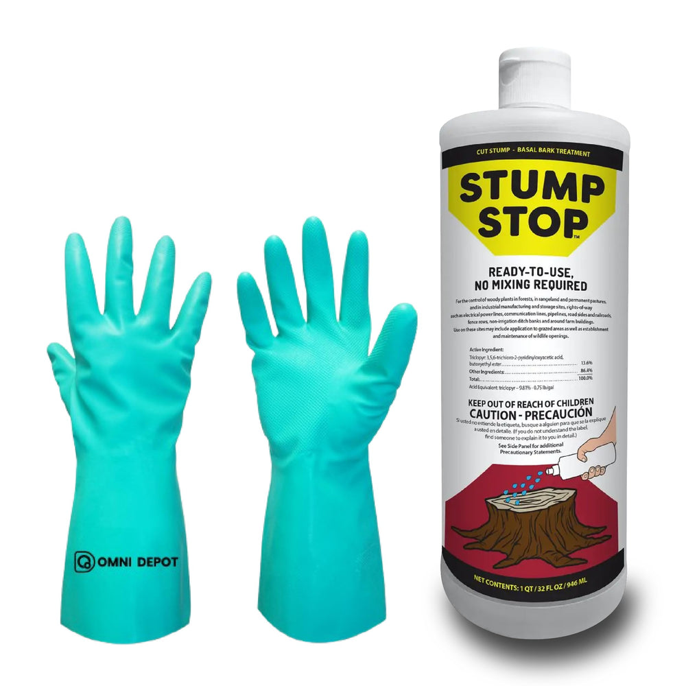OMNI DEPOT Stump Stop bottle front showing ready-to-use formula for on-site application.