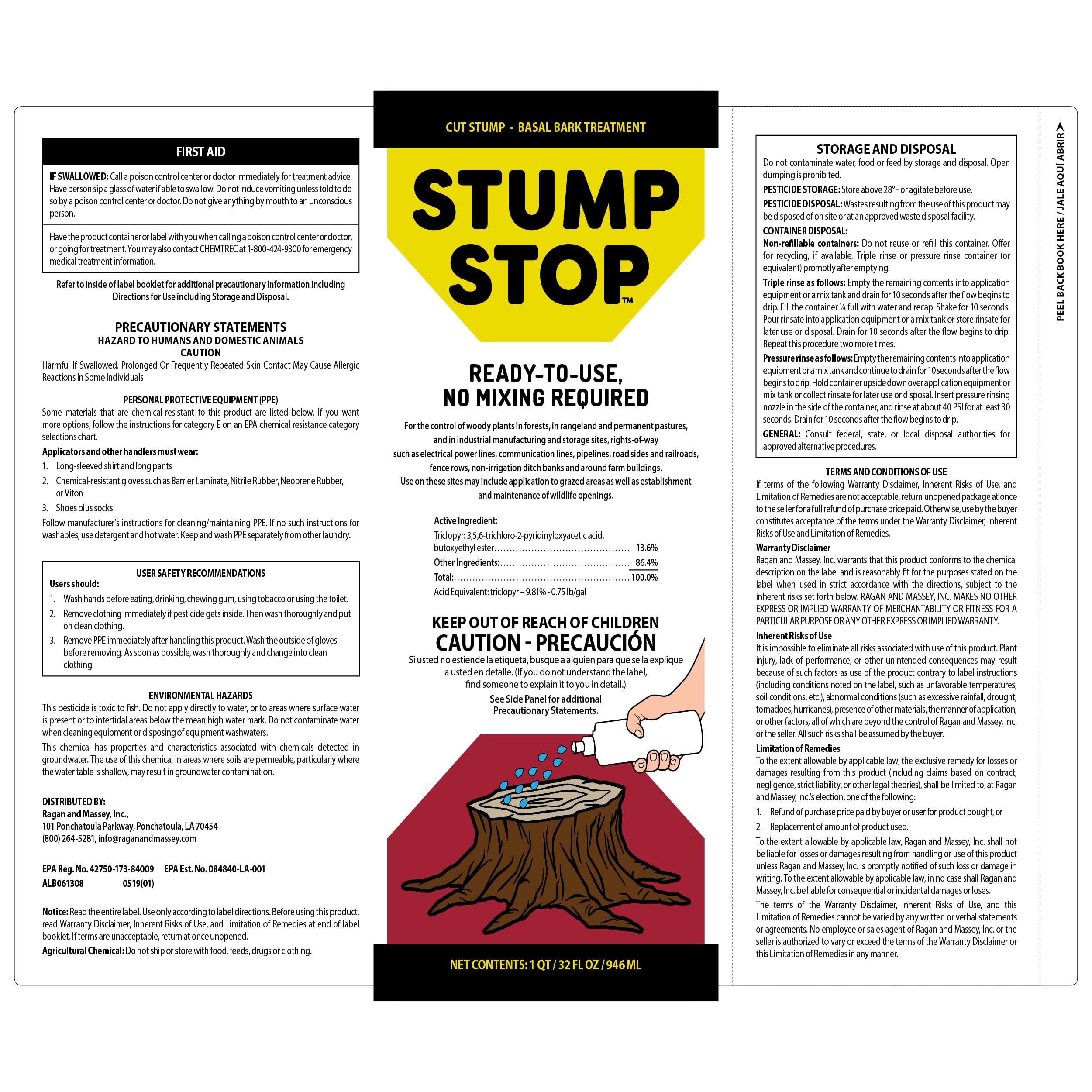 OMNI DEPOT Stump Stop bottle pour demonstrates direct woody plant treatment.
