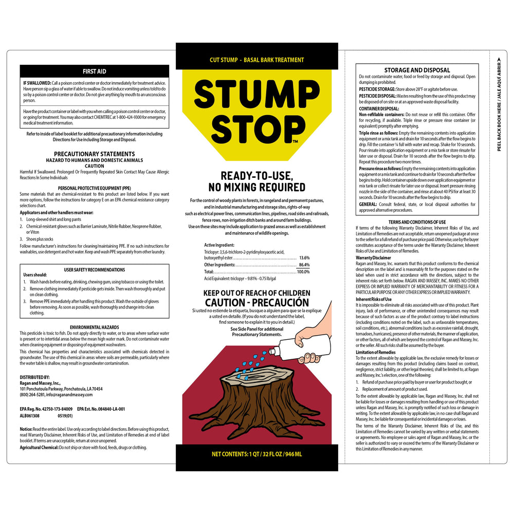 OMNI DEPOT Stump Stop bottle pour demonstrates direct woody plant treatment.