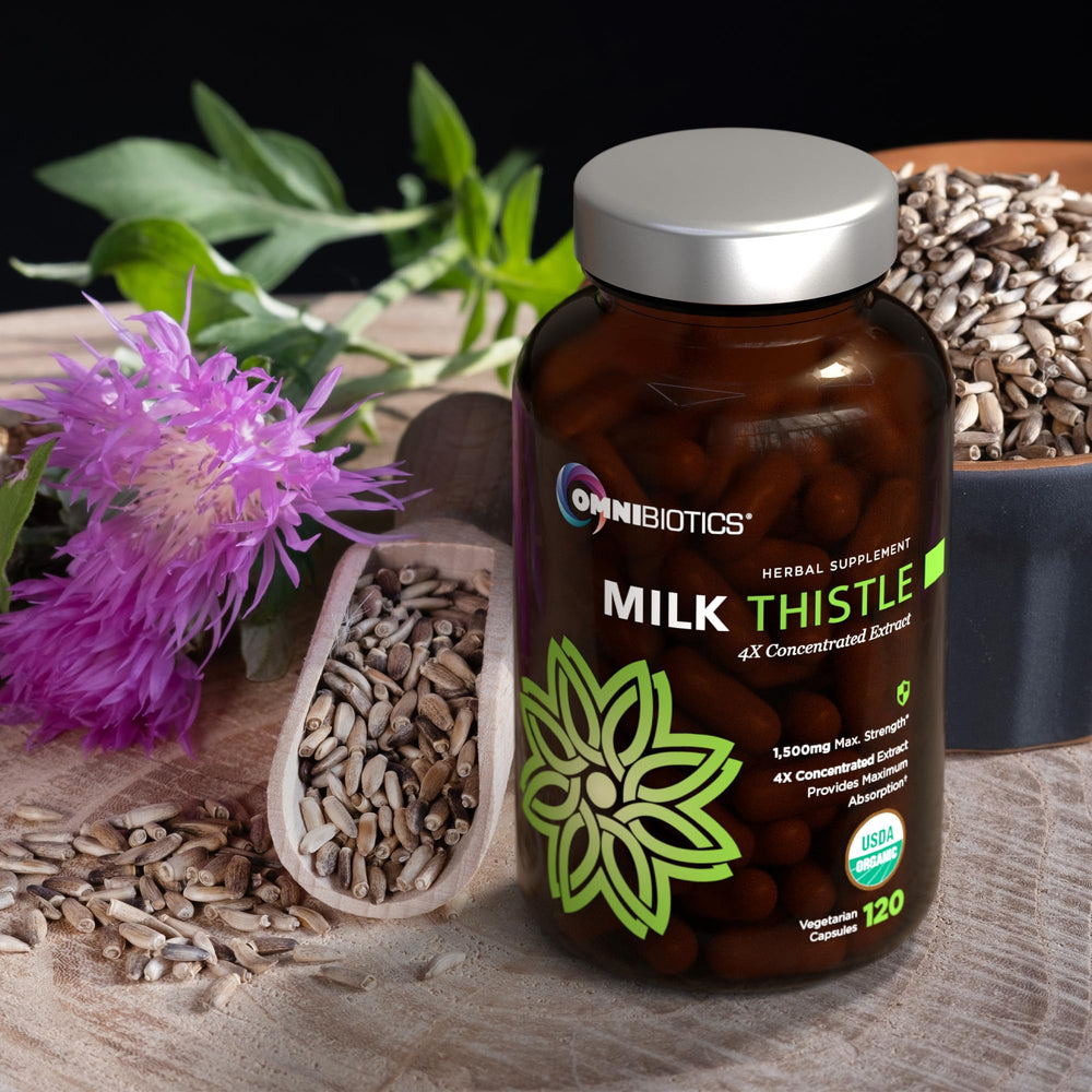 OmniBiotics bottle beside a glass of water suggesting daily routine use
