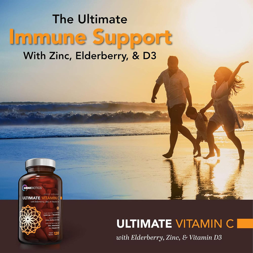OmniBiotics bottle featuring elderberry visuals conveys natural antioxidant-rich options for wellness.
