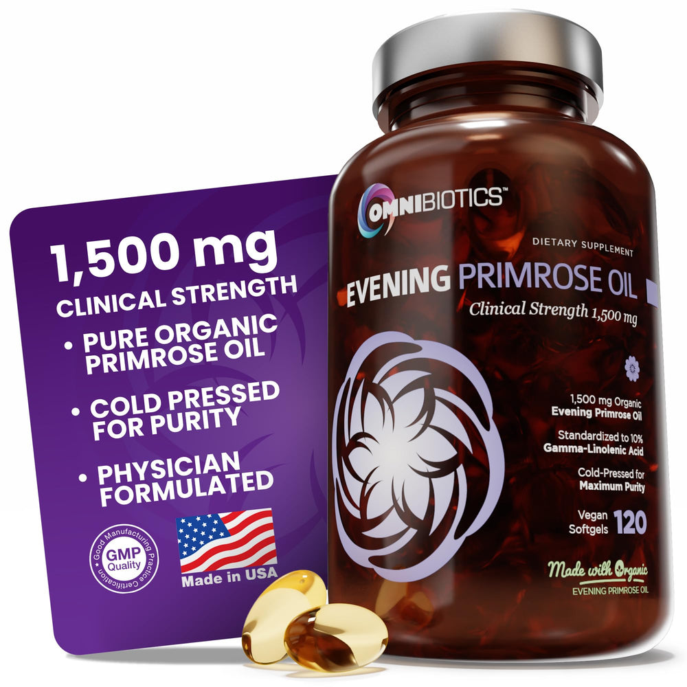 OmniBiotics Evening Primrose Oil bottle for daily balance and natural wellness.