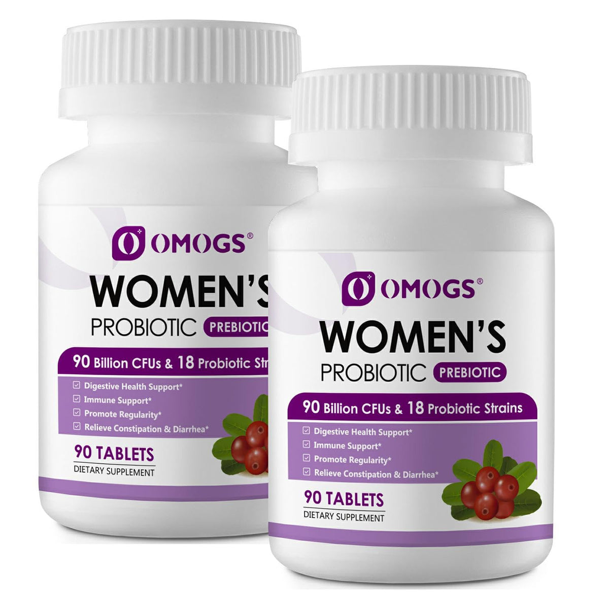 OMOGS Women's Probiotic bottle front view for daily gut support.