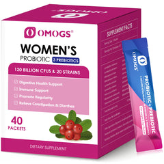OMOGS Women's Probiotic bottle front with 120B CFUs for daily gut support