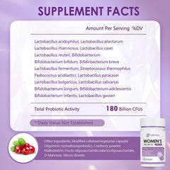 Close-up of OMOGS probiotic capsules with cranberry extract for urinary tract support