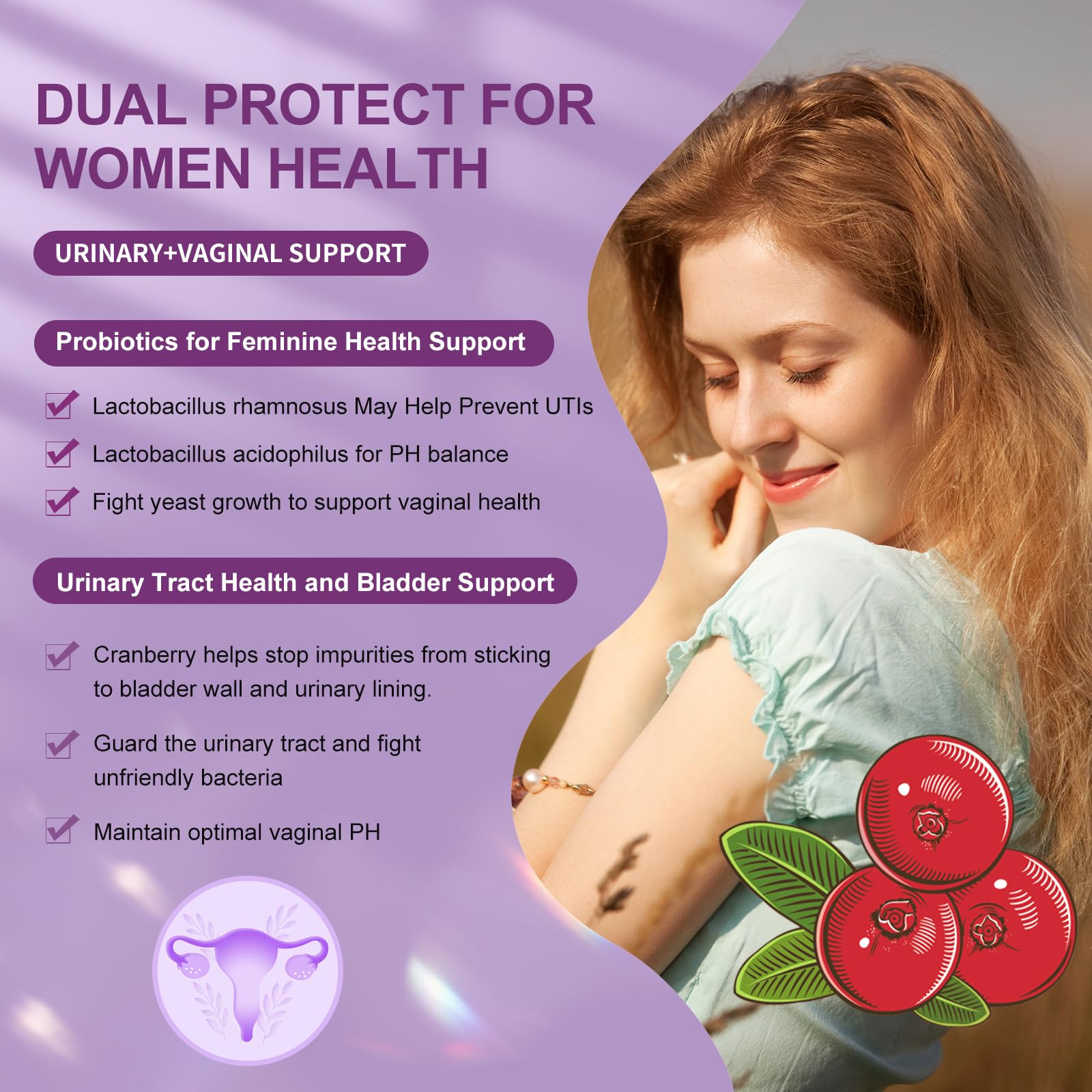 Packaging and lifestyle context of OMOGS probiotic promoting digestive wellness for women