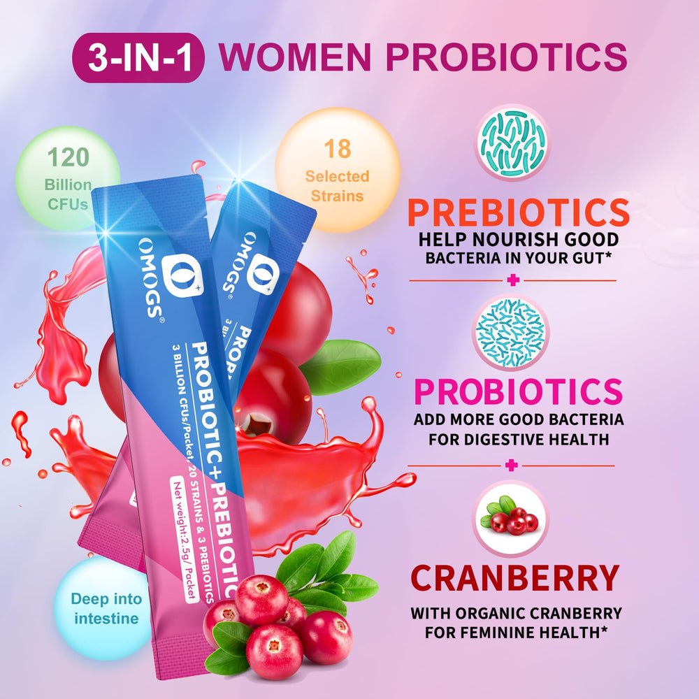 OMOGS Women's Probiotic powder scoop for easy mixing into drinks