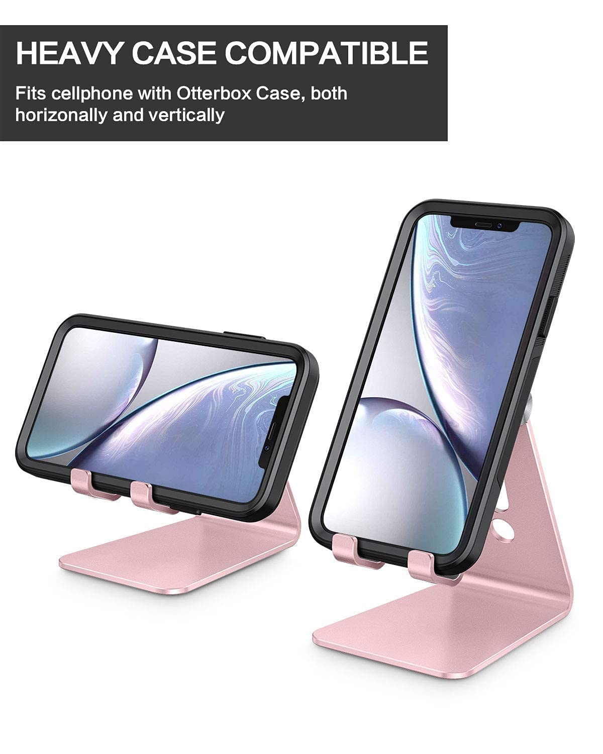 OMOTON rose-gold desk dock supports hands-free video calls.