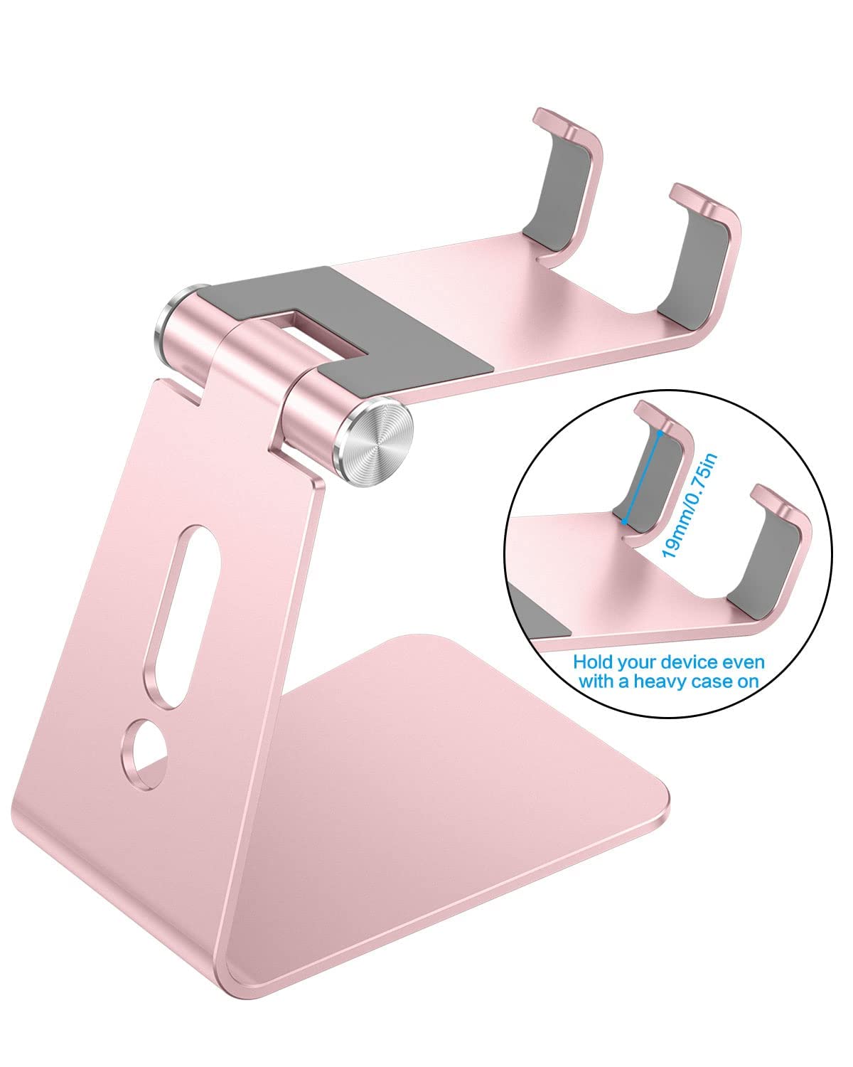 OMOTON C2 aluminum stand side view emphasizes sturdy base and metal construction.