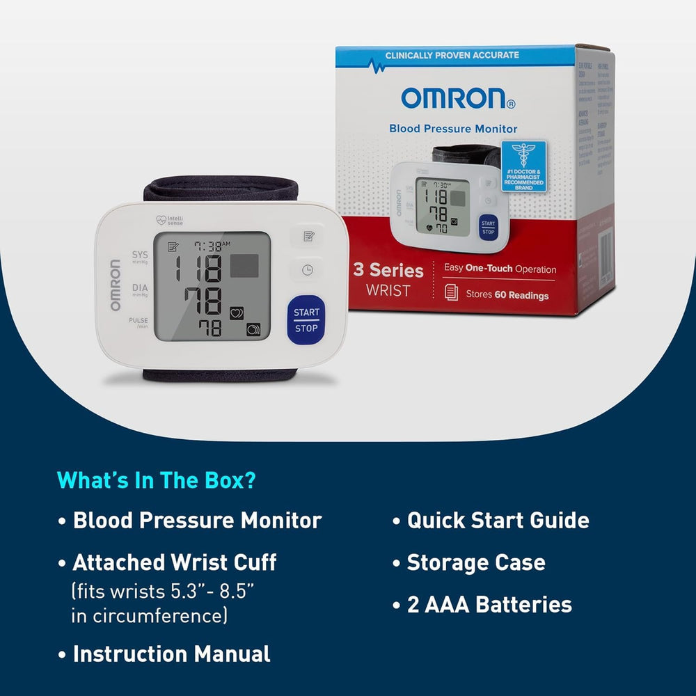 Omron 3 Series Wrist Monitor cuff wrap guide ensures a secure, accurate fit.