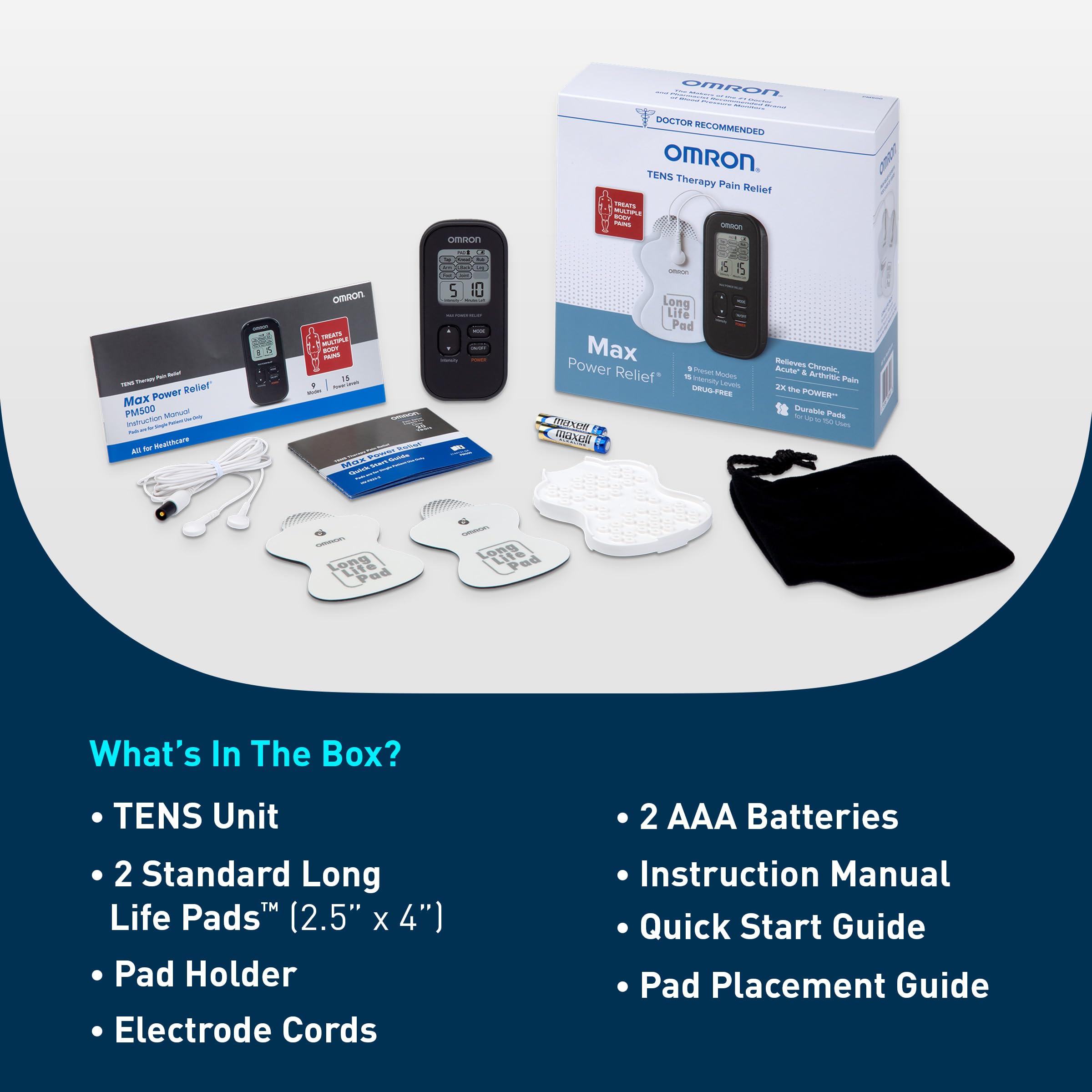 Omron portable case keeps the TENS unit and accessories organized on the go.