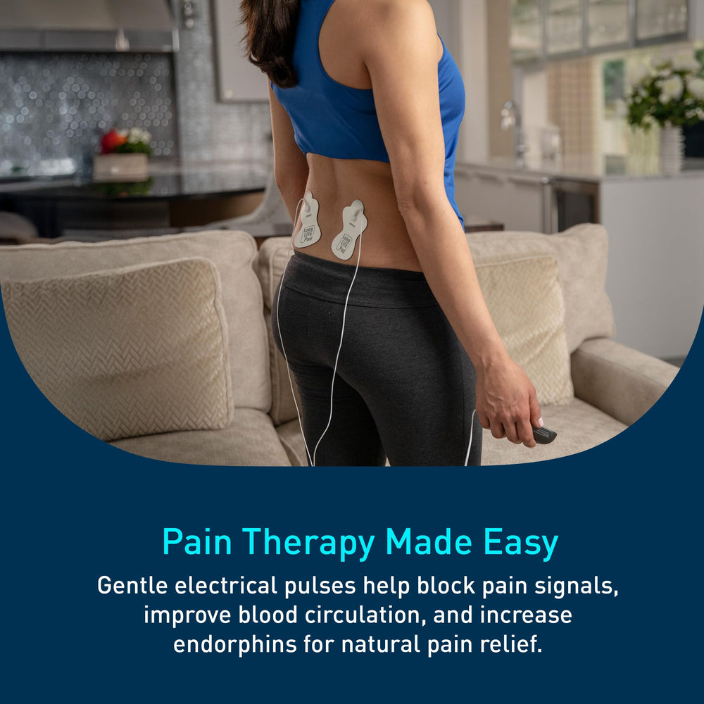 Omron Max Power Relief TENS unit display shows mode and intensity for simple control.
