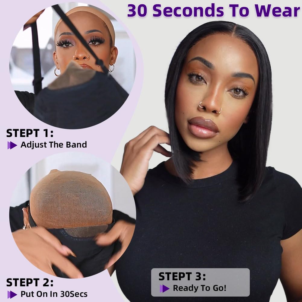 Omswet Wear and Go Bob Wig 5x5 closure blends with skin for invisible parting.