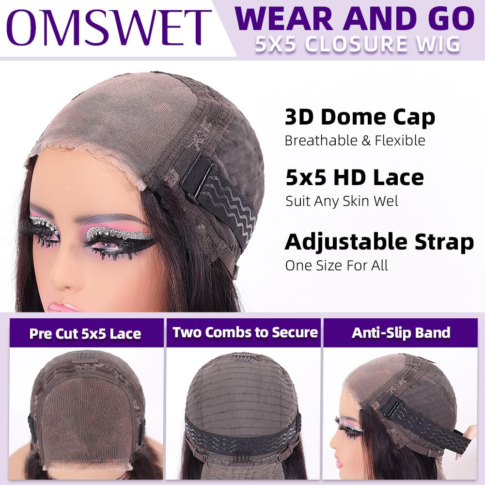 Omswet Wear and Go Bob Wig glueless cap design for secure glue-free fit.