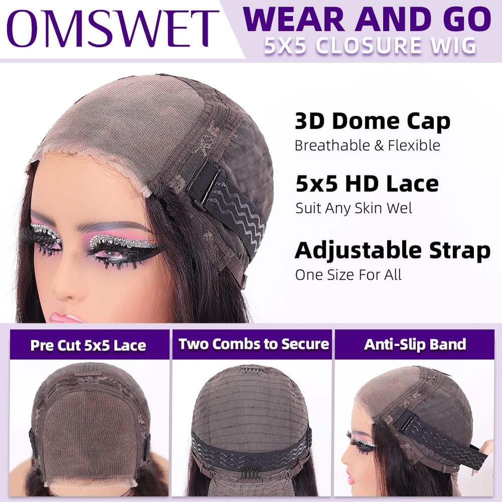 Omswet Wear and Go Bob Wig glueless cap design for secure glue-free fit.