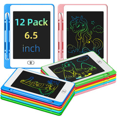 OMXDG 12-pack 6.5-inch LCD doodle boards laid out for colorful creative play.