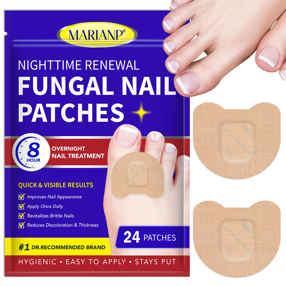 OMZOK toenail patches box shows 24 overnight treatment patches for healthier nails.