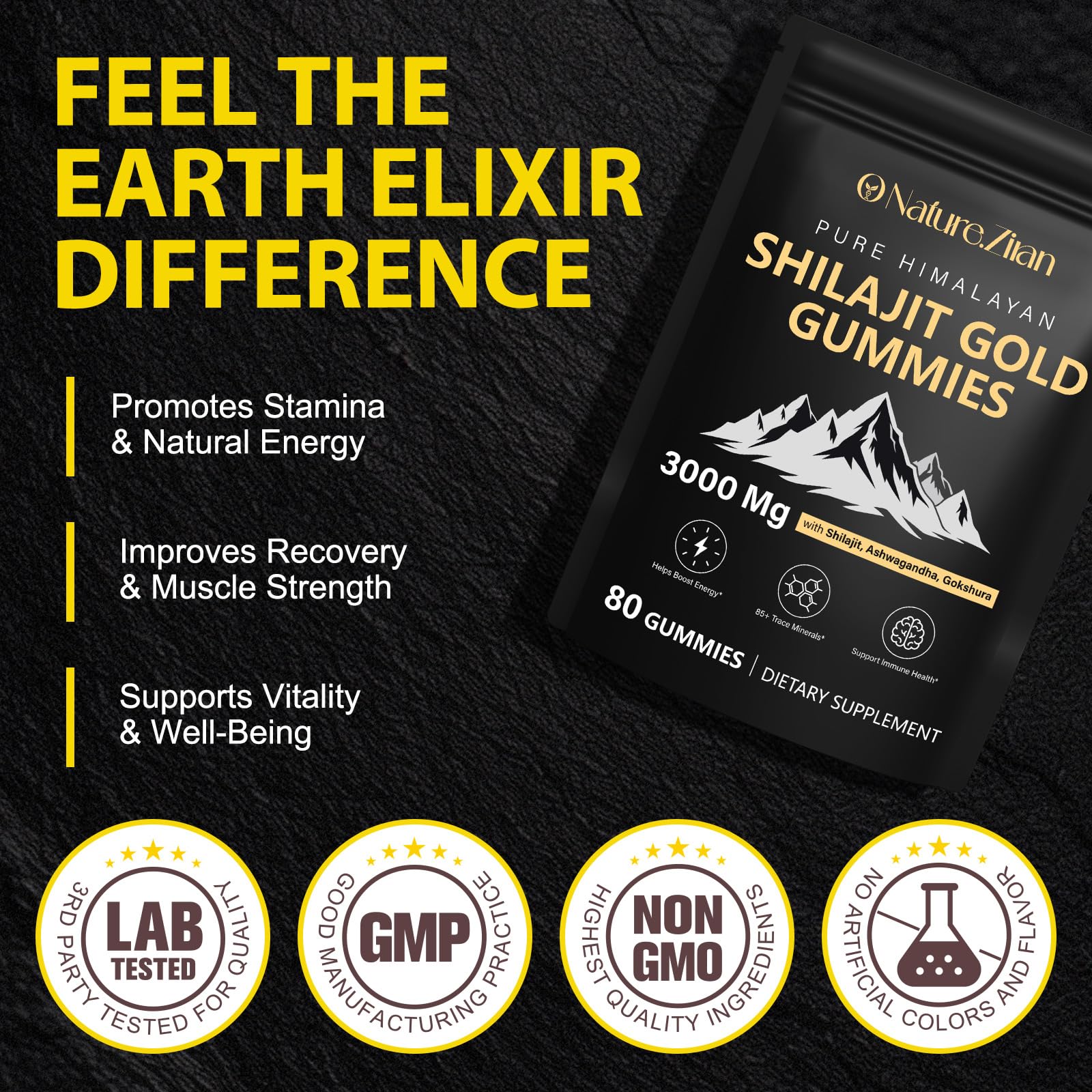 O NATURE ZIRAN Shilajit Gummies nutrition label details minerals