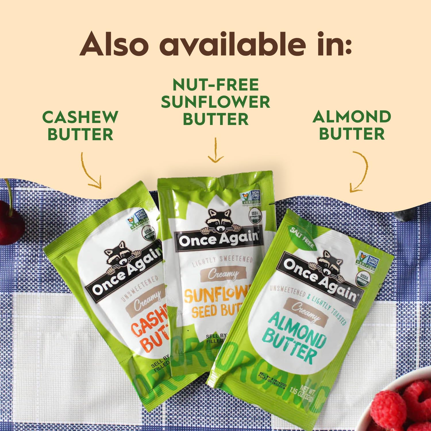Once Again Non-GMO and Gluten-Free badge indicating product integrity.